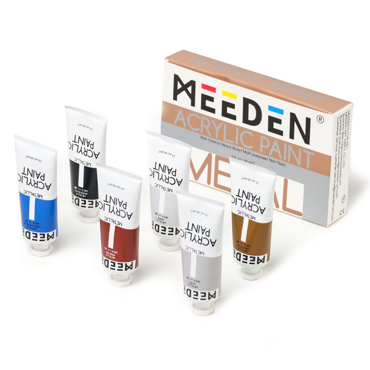MEEDEN Metallic Acrylic Paint, 6 Colors Heavy Body Acrylic Paint Set, 60 ml/2 oz Pro Tubes, Rich Pigments Non-Toxic Art & Craft Paints for Artists, Hobby Painters & Beginners